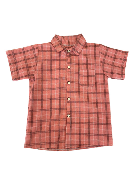 Chemise à Manche Courte Roge-Rose à Carreaux