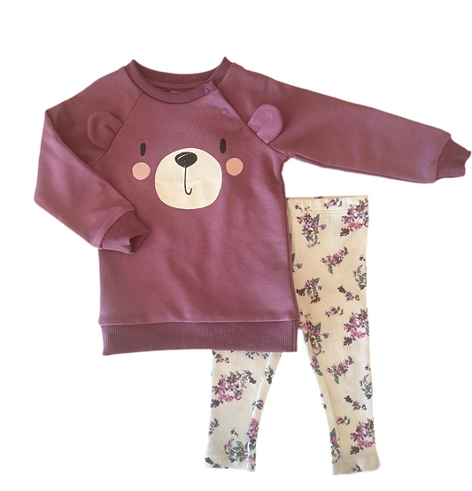 Ensemble Ours mauve et legging mauve