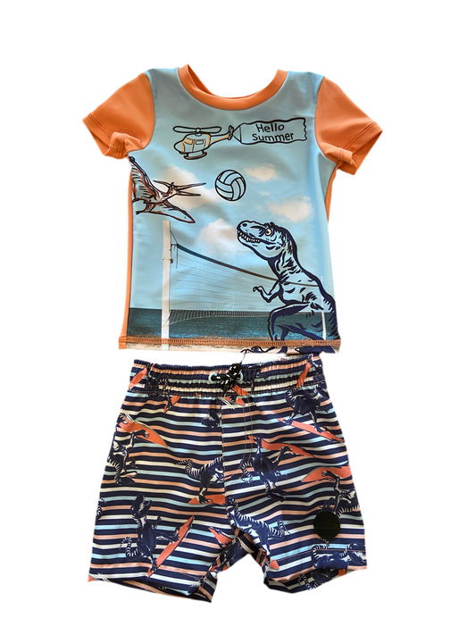 Maillot deux pièces t-shirt et short dinosaures hello Summer
