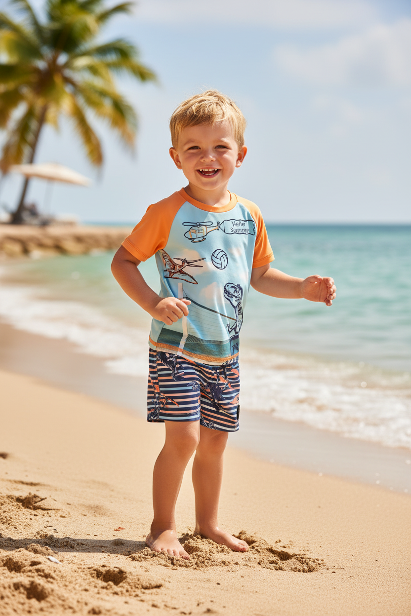 Maillot deux pièces t-shirt et short dinosaures hello Summer