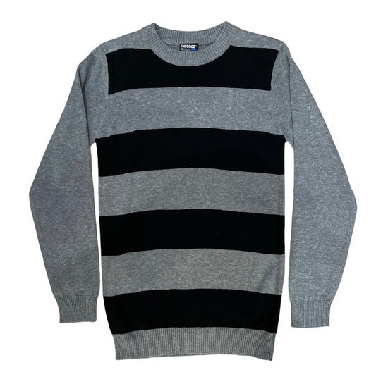 Tricot Crew Neck à rayures Noir & gris