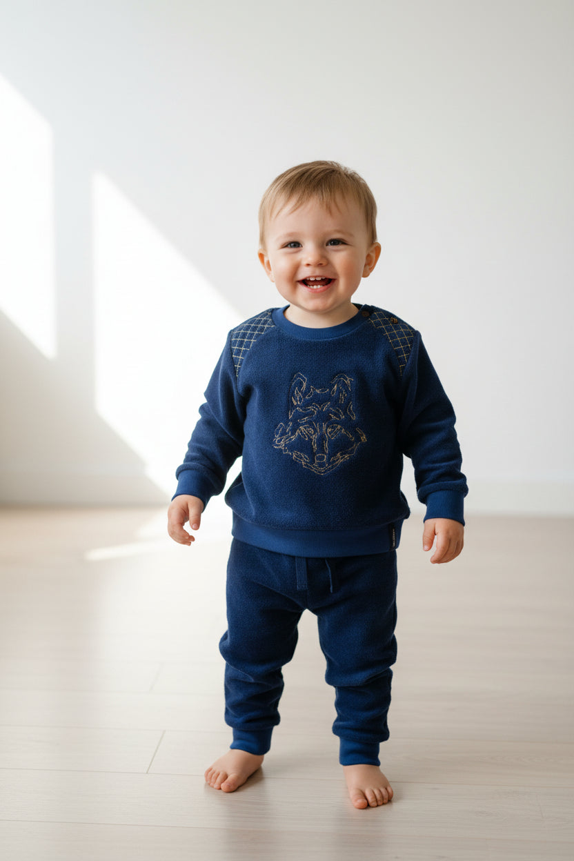 Ensemble 2 pièces Bleu Marin avec tête de loup brodé