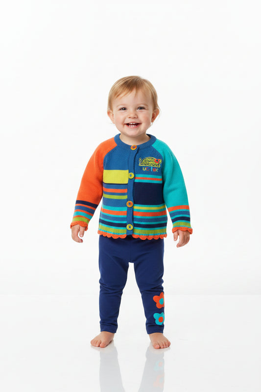 Ensemble cardigan coloré & legging fleuri