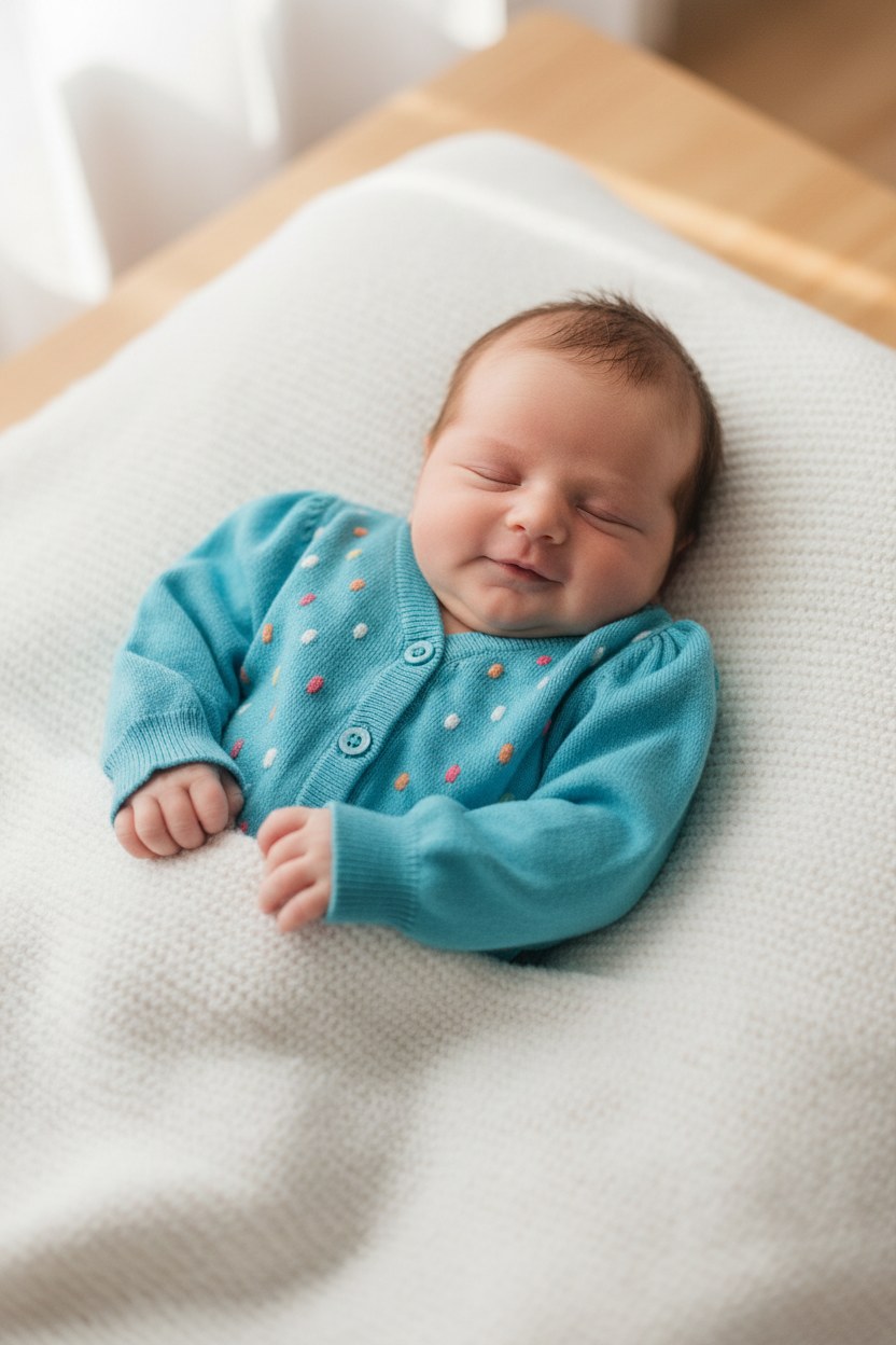 Cardigan bleu doux a pois