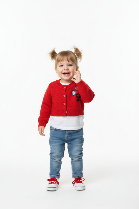 Cardigan Rouge patch cœur étoiles