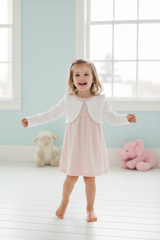 Cardigan blanche à col volanté, petit coeur au dos