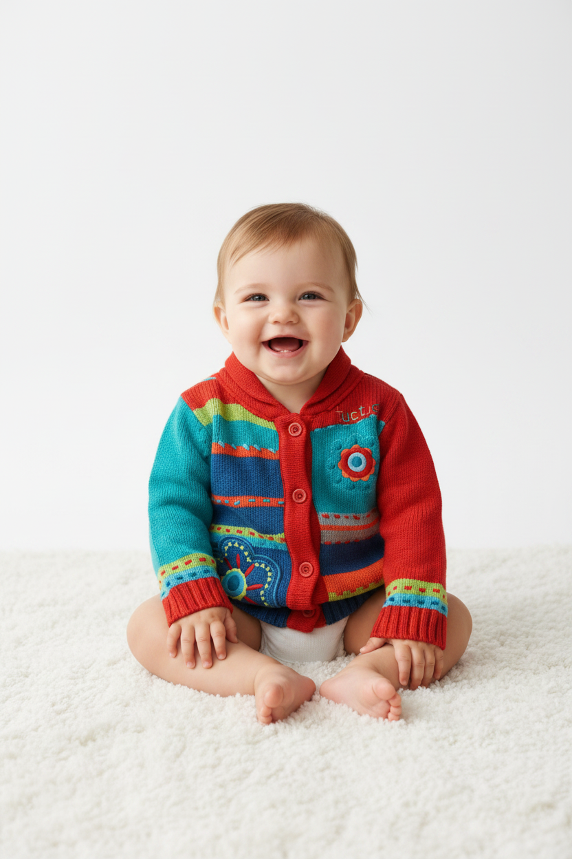 Cardigan Rayé & deux fleurs brodées