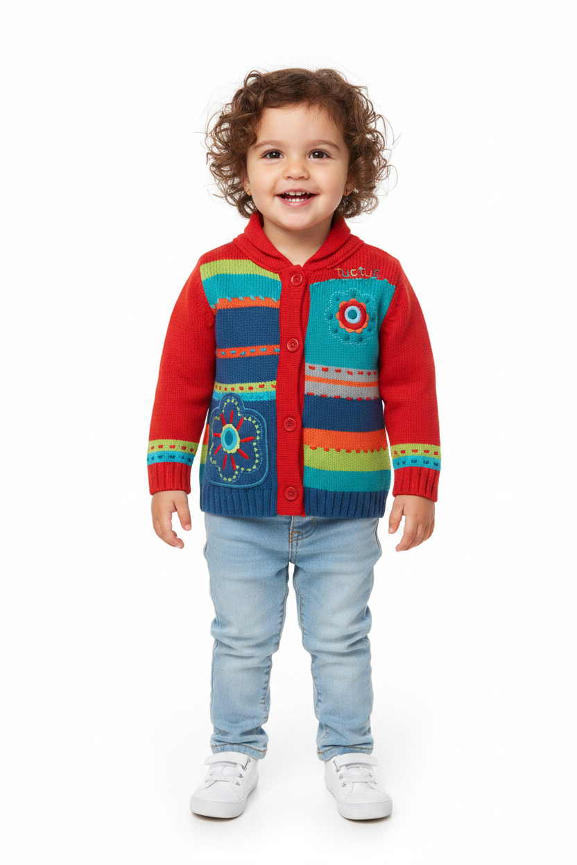 Cardigan Rayé & deux fleurs brodées