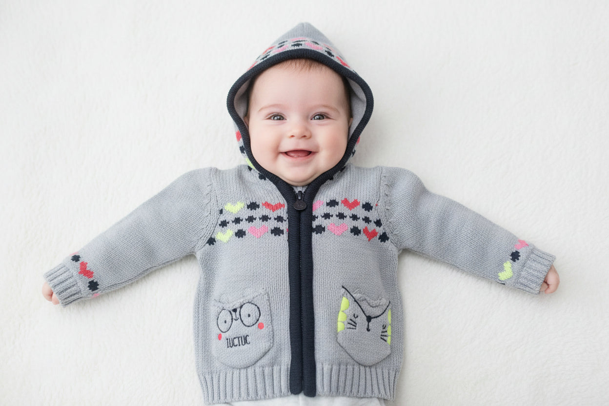 Cardigan Gris coeurs et chaton