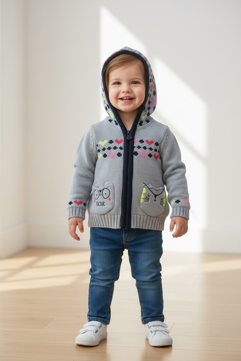 Cardigan Gris coeurs et chaton