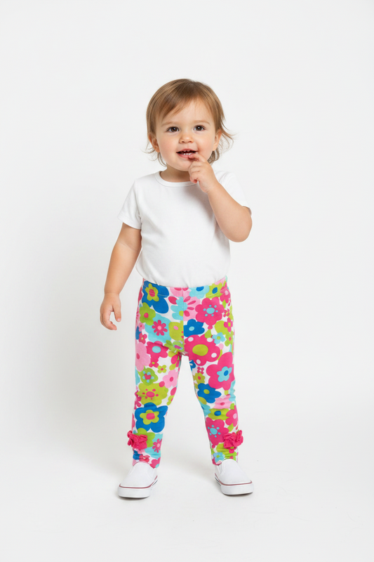Legging fleurie avec volant rose au bas