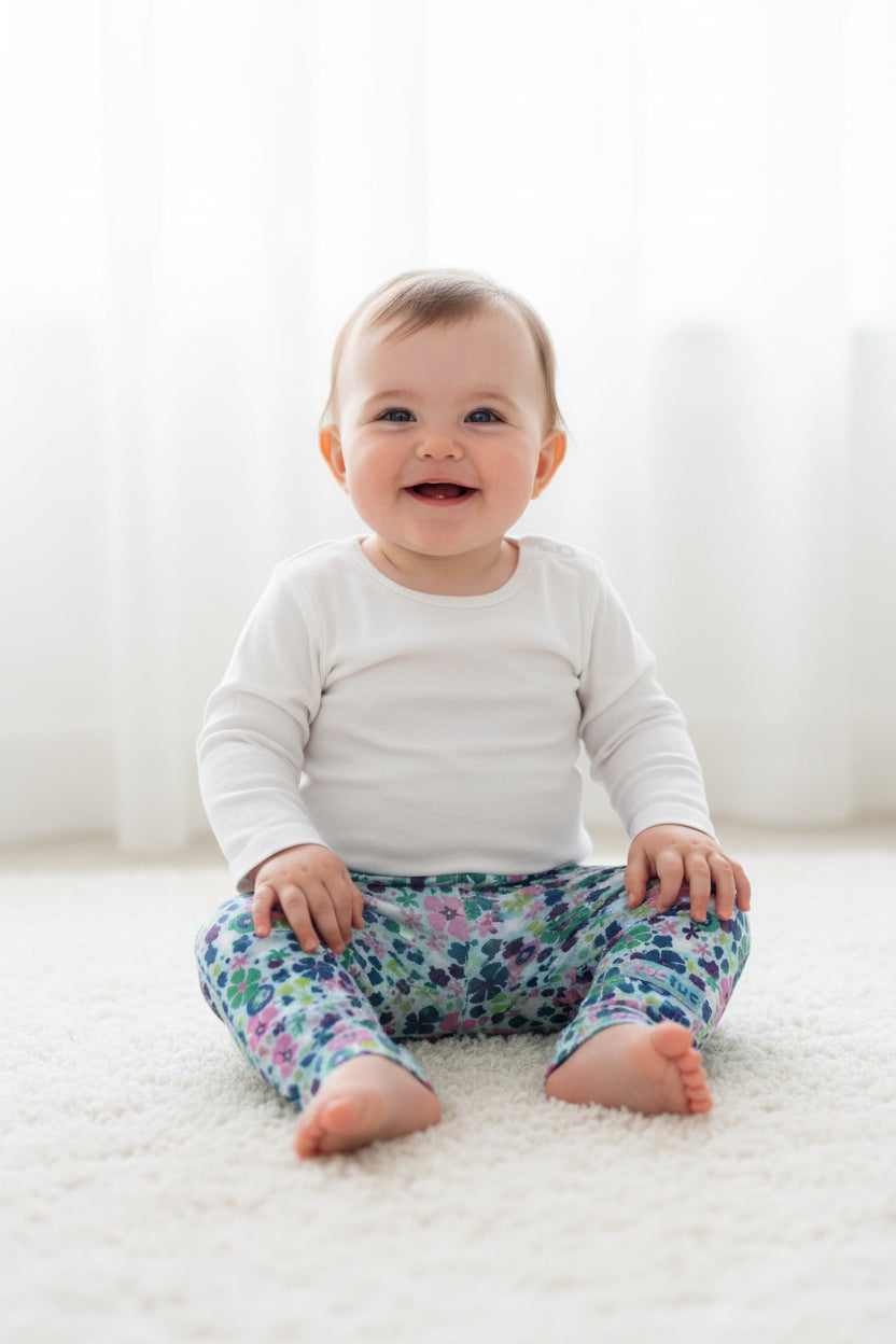 Legging fleurie mauve,rose,bleu avec écusson Tuctuc en Silicone