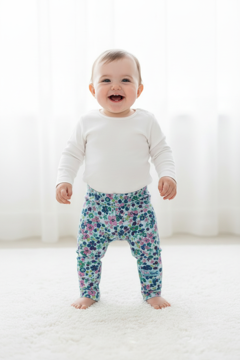 Legging fleurie mauve,rose,bleu avec écusson Tuctuc en Silicone