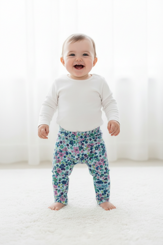Legging fleurie mauve,rose,bleu avec écusson Tuctuc en Silicone