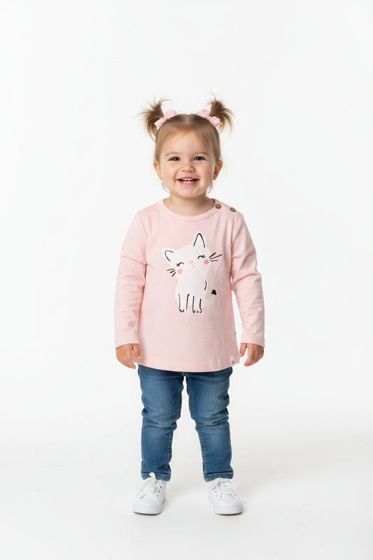 Chandail rose doux - Chaton brillant