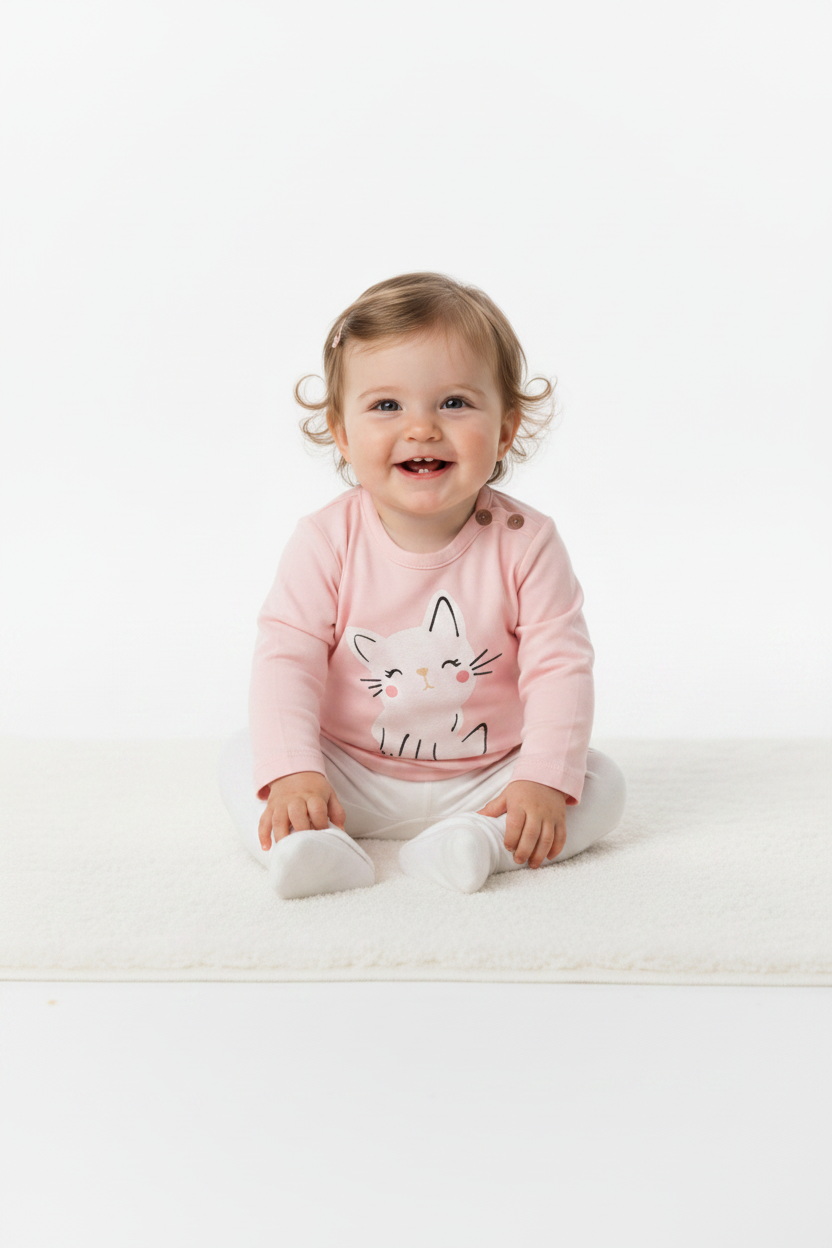 Chandail rose doux - Chaton brillant