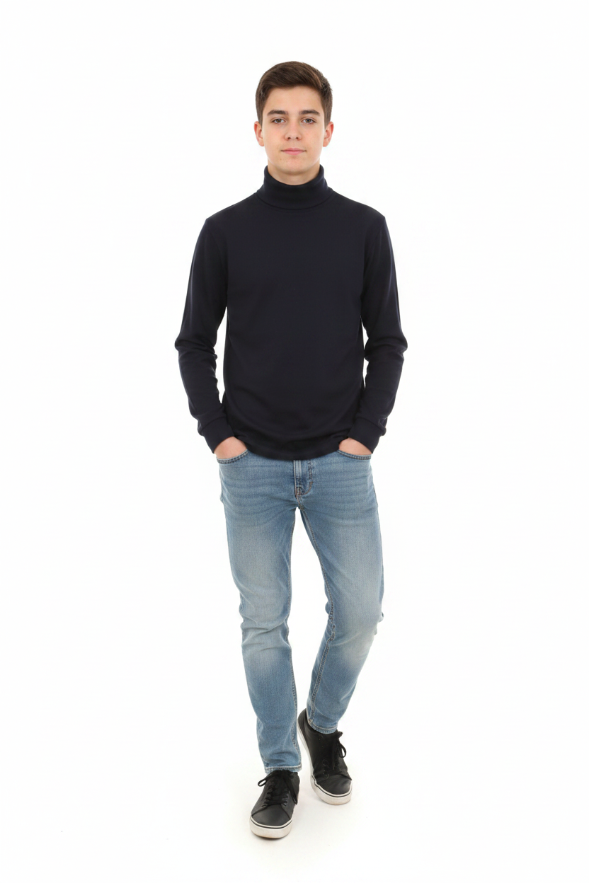 Pull Bleu Marin à Col Roulé