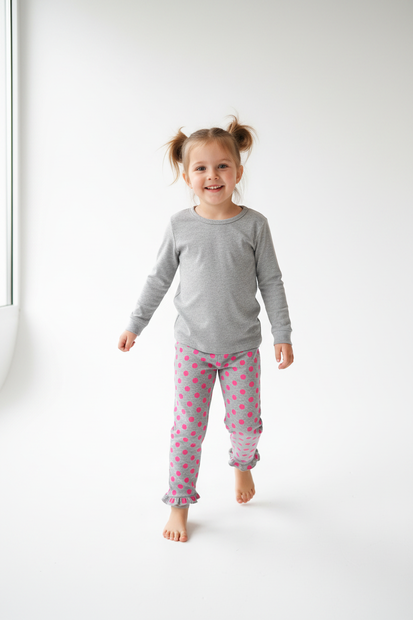 Pantalon de Pyjama Gris Rond Rose