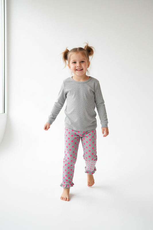 Pantalon de Pyjama Gris Rond Rose