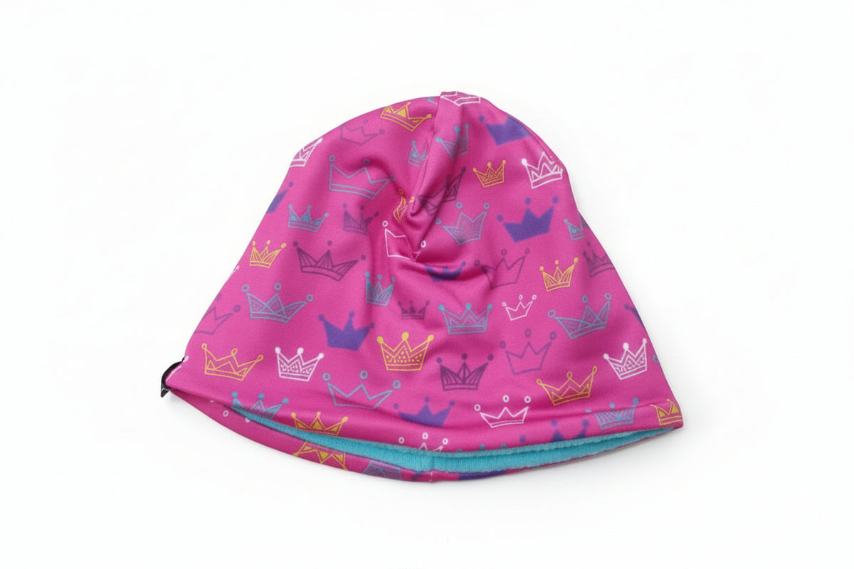 Tuque rose couronne multicolore
