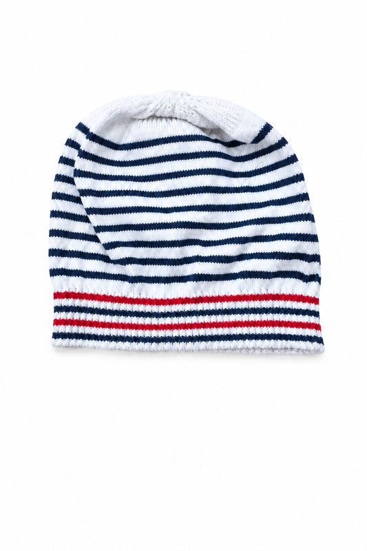 Bonnet Rayé Blanc ,Bleu Marin, rouge