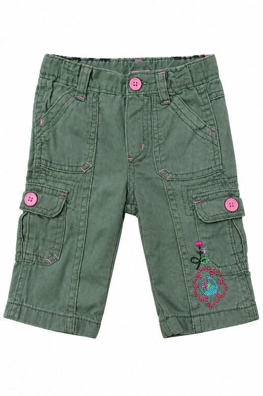 Pantalon vert broderie de fleurs