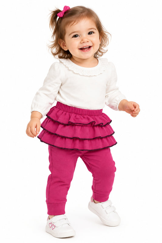 Pantalon avec jupette volante Rose foncé