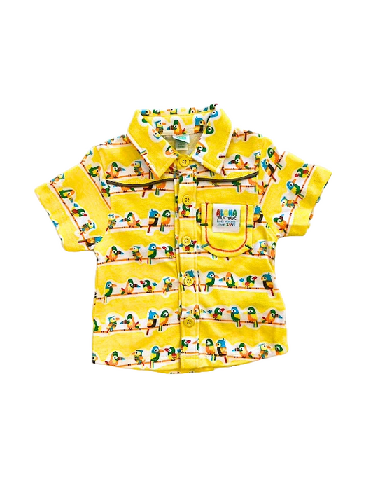 Chemise jaune à manche courte, imprimé perroquet