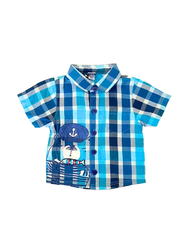 Chemise carotter bleu, manche court, loup de mer