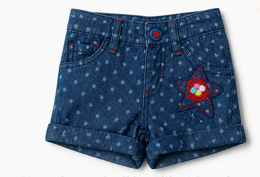 Shorts jeans étoiles et broderies