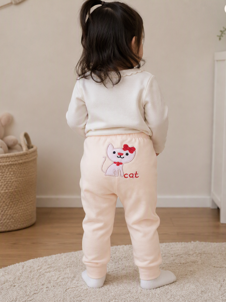 Pantalon couleur pêche Motif Chatte