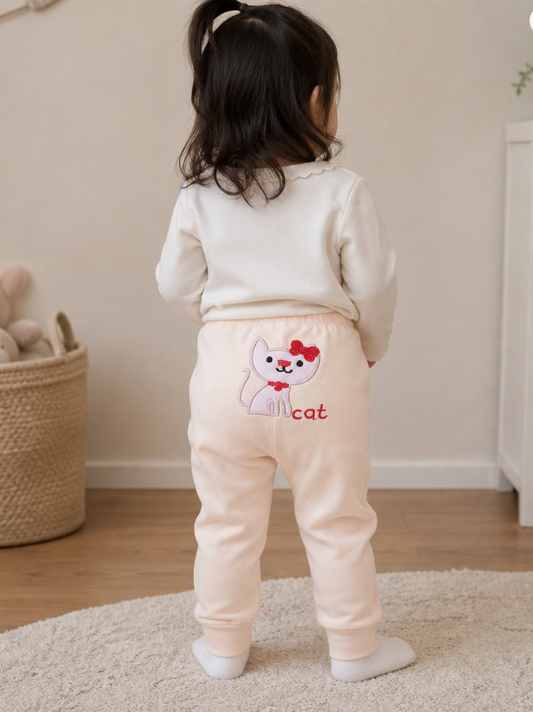 Pantalon couleur pêche Motif Chatte
