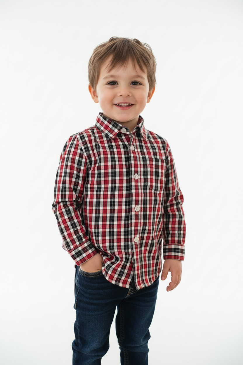 Chemise manches longues a carreaux Rouge-Noir-Blanc