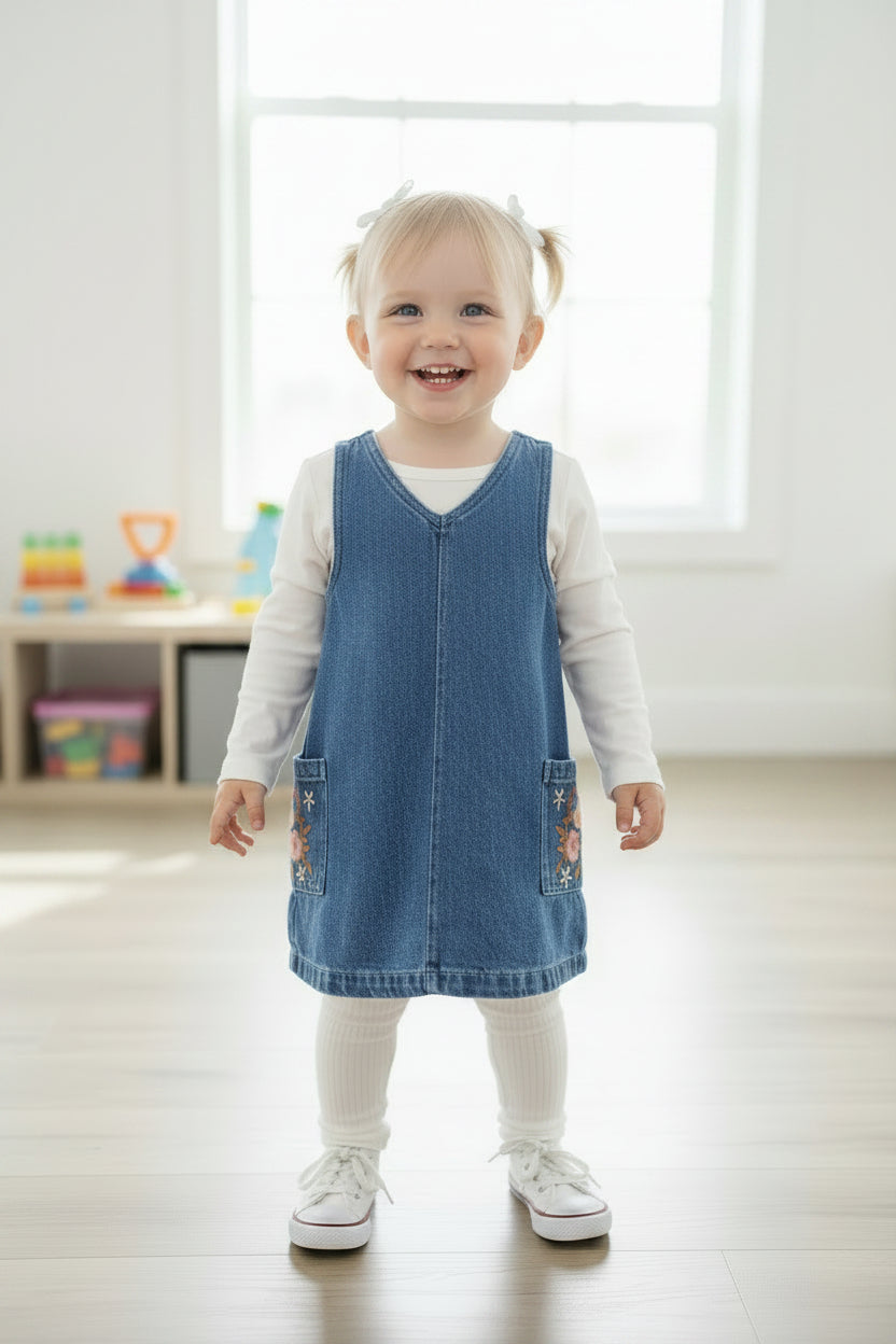 Robe en denim brodé