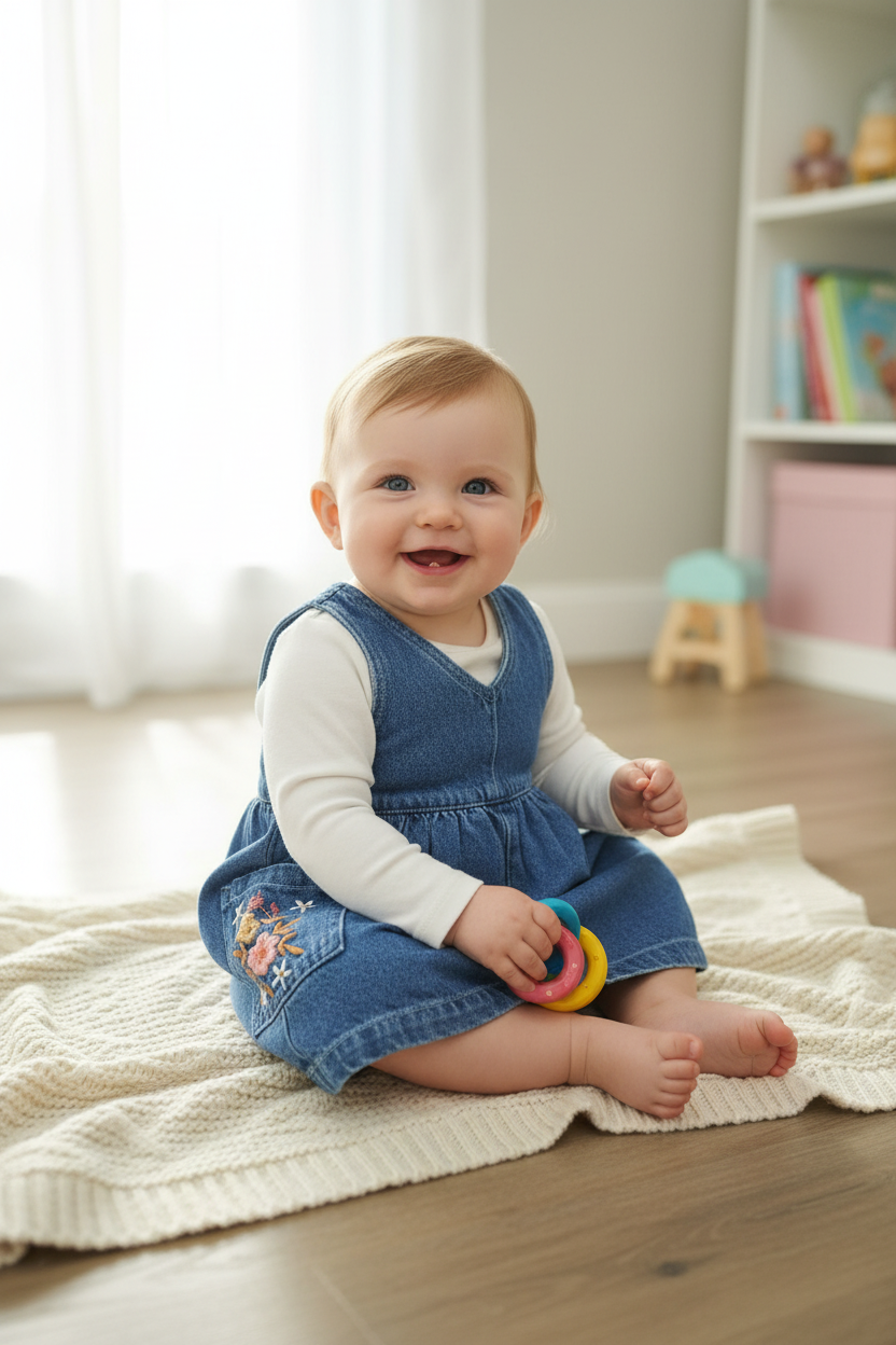 Robe en denim brodé