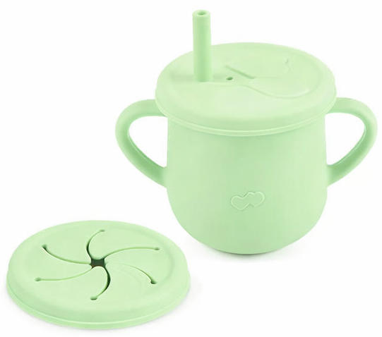 Gobelet / Bol a collation + Couvert avec paille + Couvert à pétales, Anti-Dégat,( 3 en 1) en Silicone / Boutique Frimousse