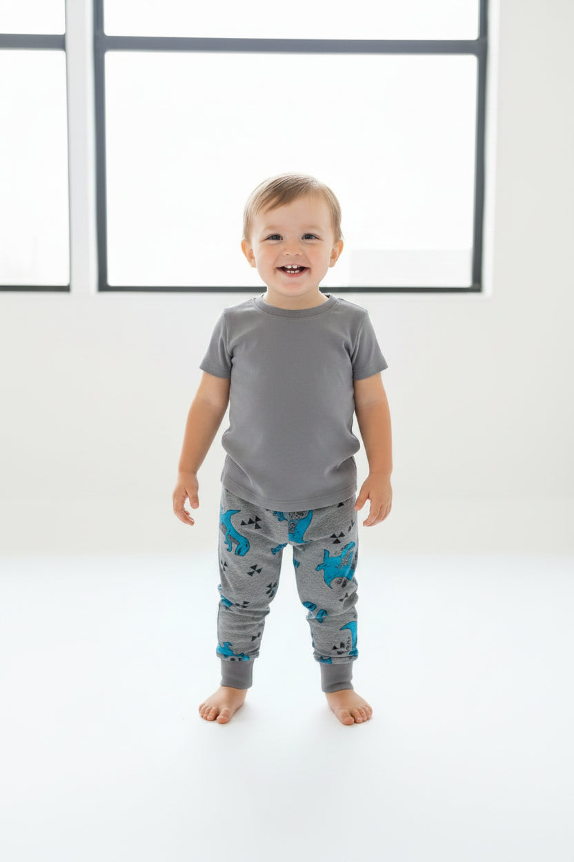 Bas de pyjama Gris - Motif Dinosaures Bleu