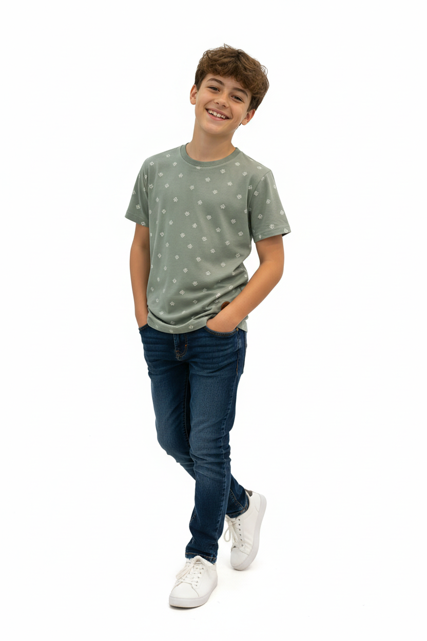 T-shirt vert imprimé flèche blanche