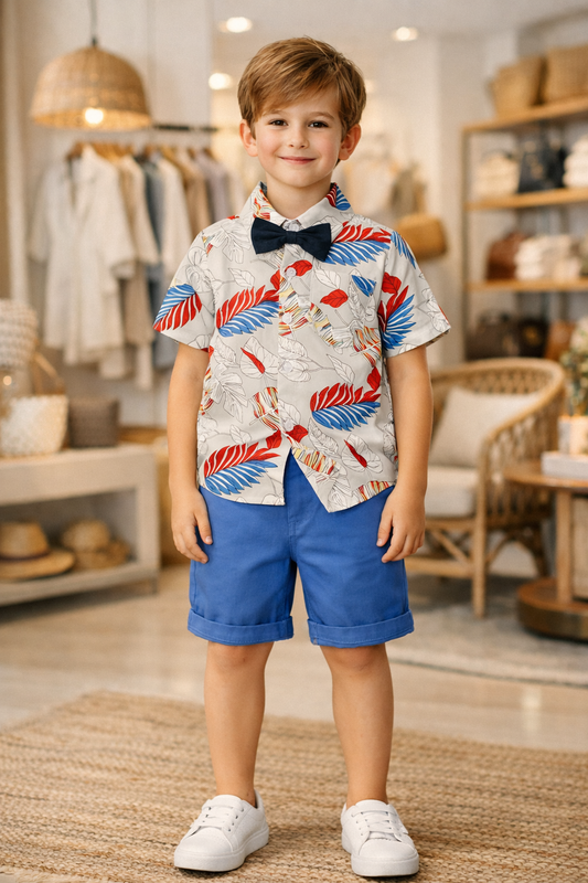Ensemble Tropical - Modèle: Brise des îles - Chemise/Short/ Nœud Papillon