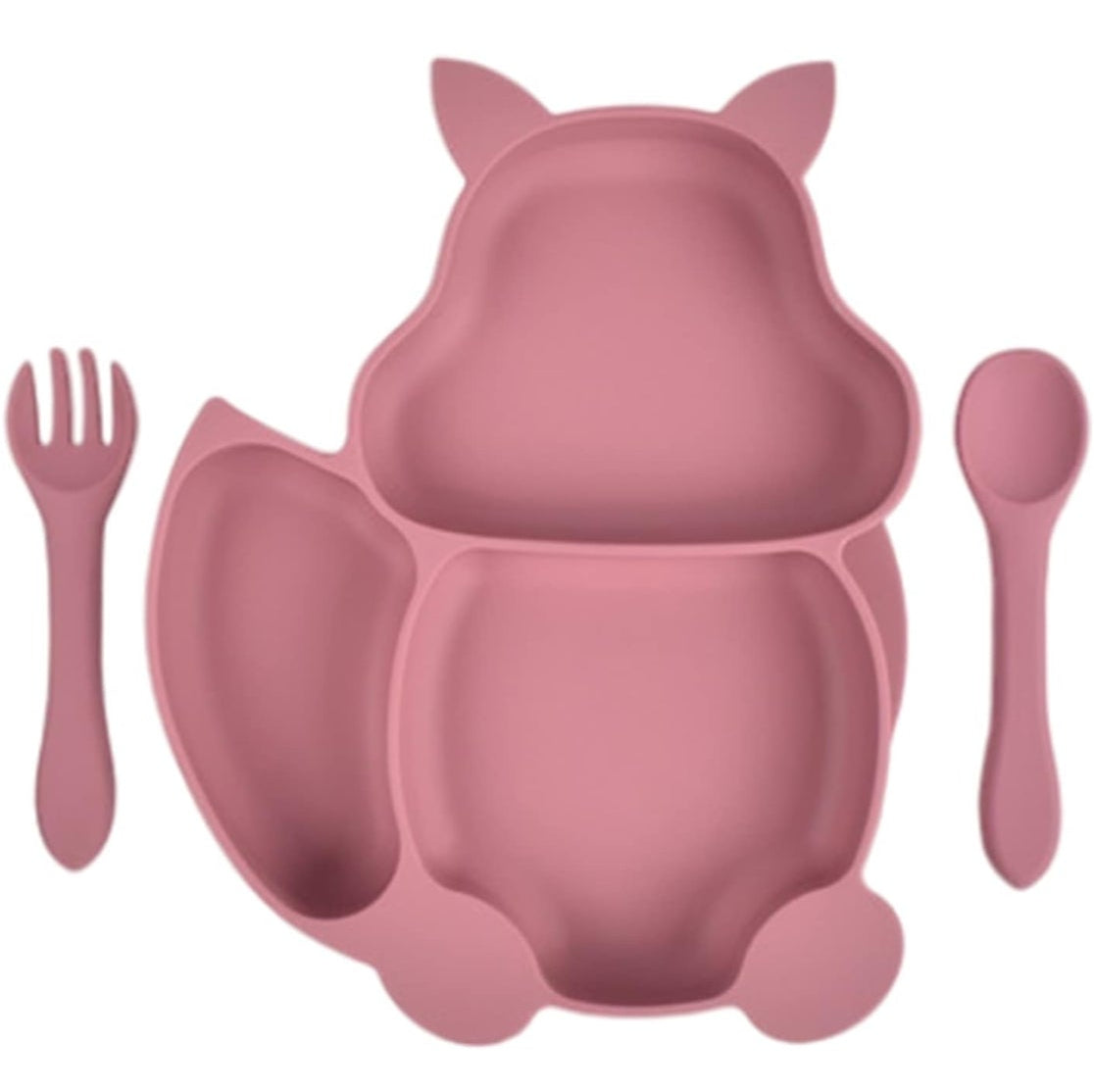 Ensemble Assiette a ventouse avec Cuillière et fourchette, en Silicone Anti-Dégat