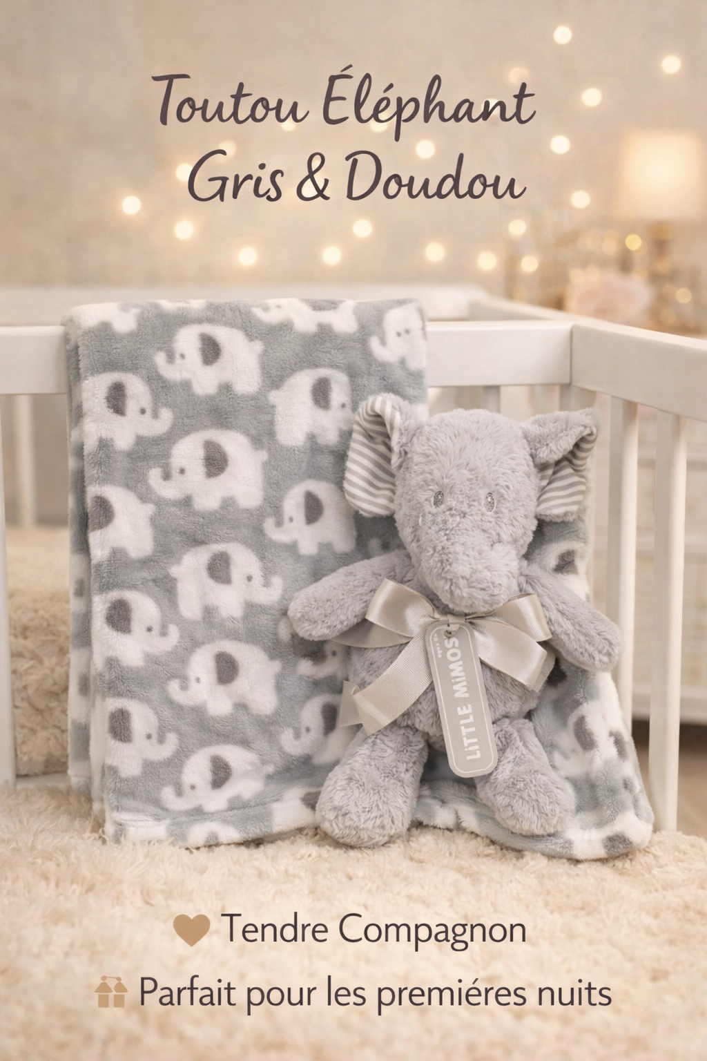 Couverture pour Bébé Little Mimos avec Peluche -Modèle Éléphant Gris