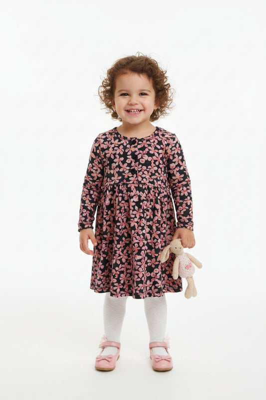 Robe Noire Fleurs Rose