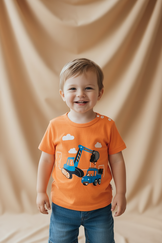Chandail orange – Thème chantier amusant