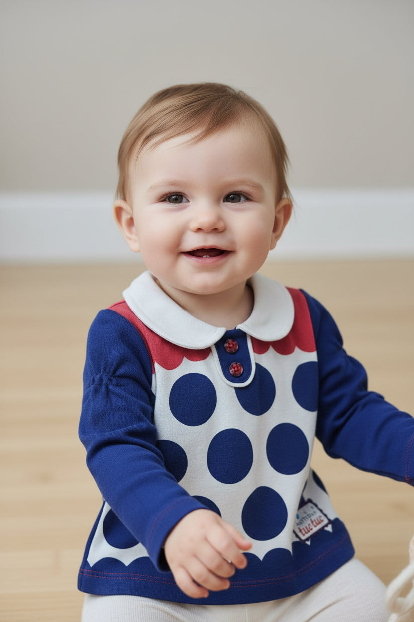 Chandail bébé à pois – Col blanc chic