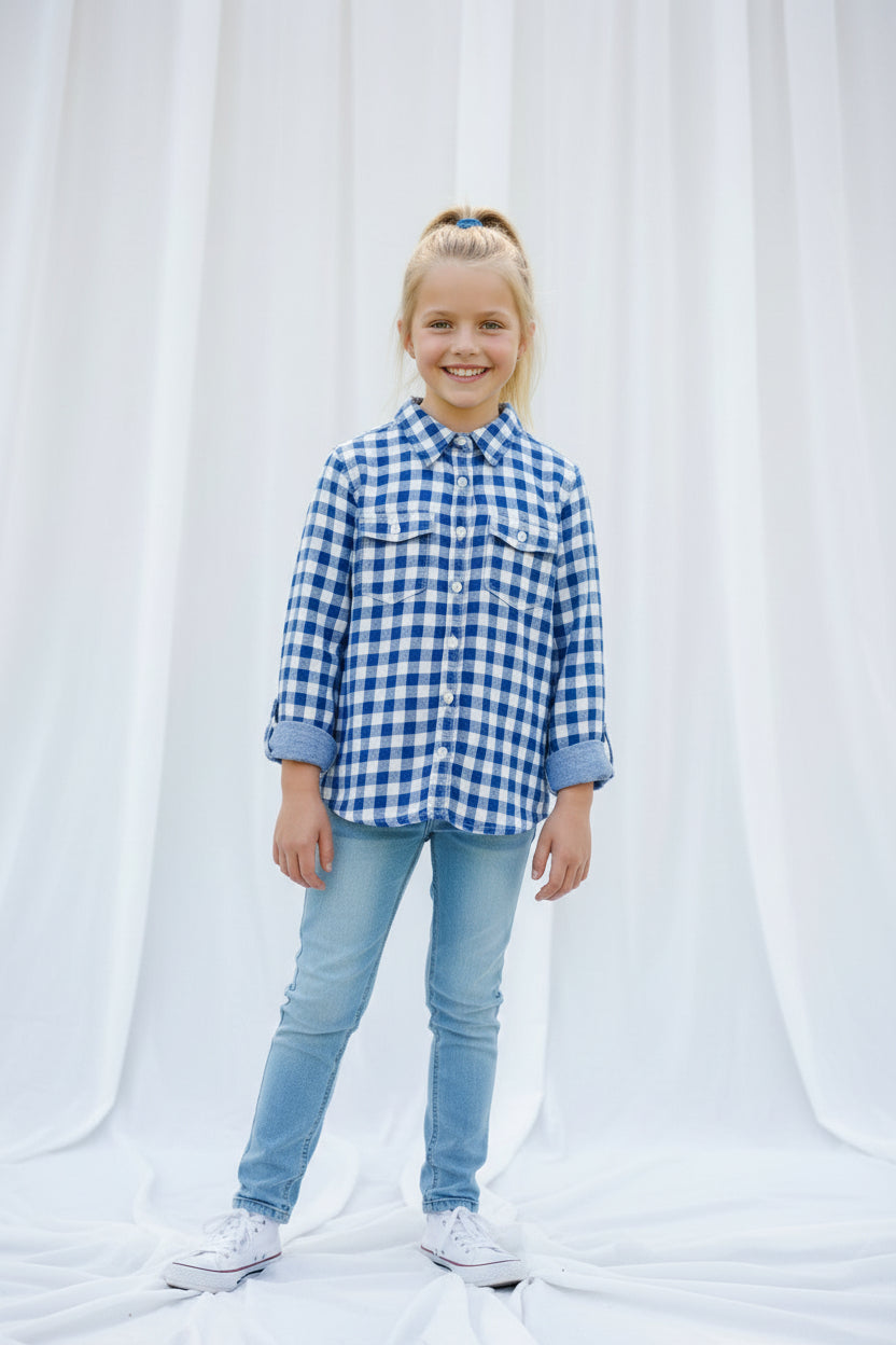 Blouse à Carreaux Bleu et Blanc