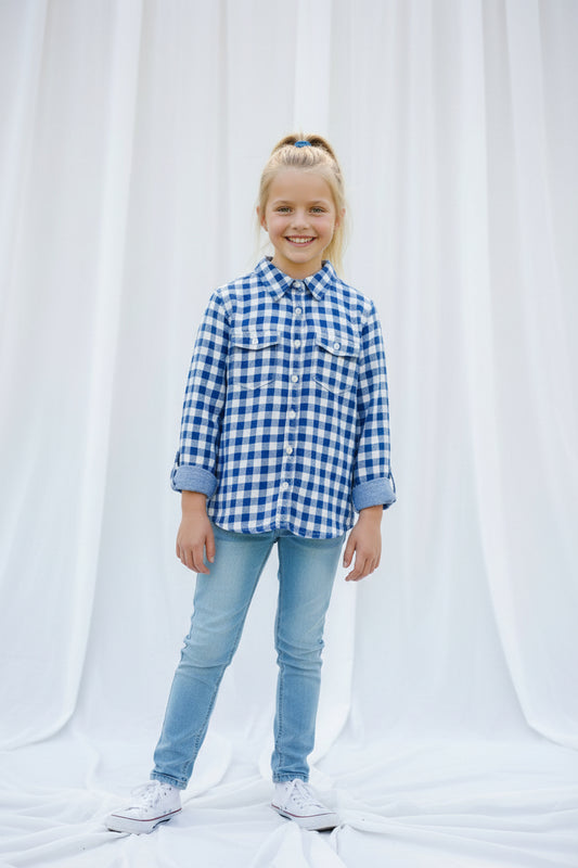 Blouse à Carreaux Bleu et Blanc