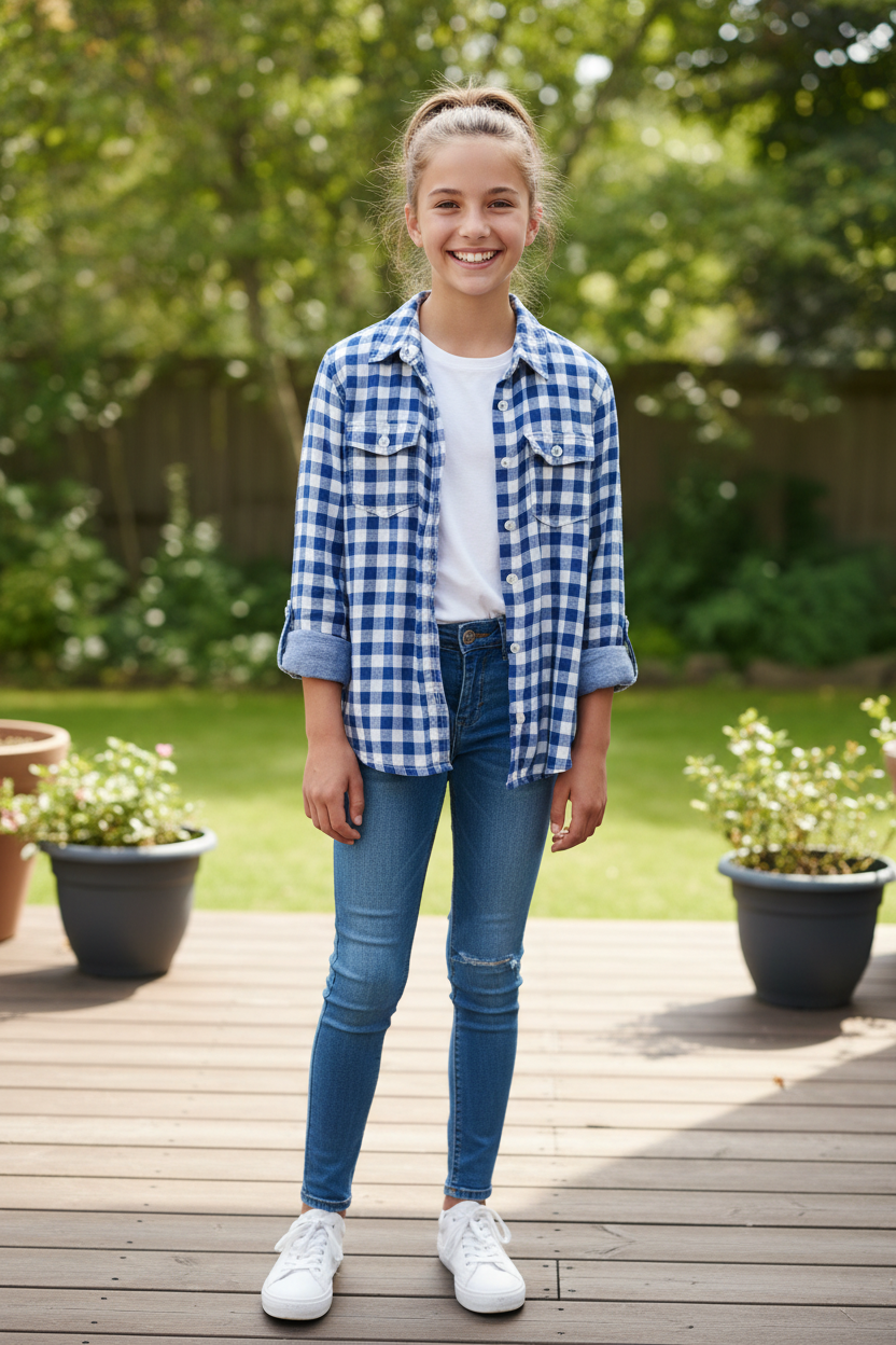 Blouse à Carreaux Bleu et Blanc
