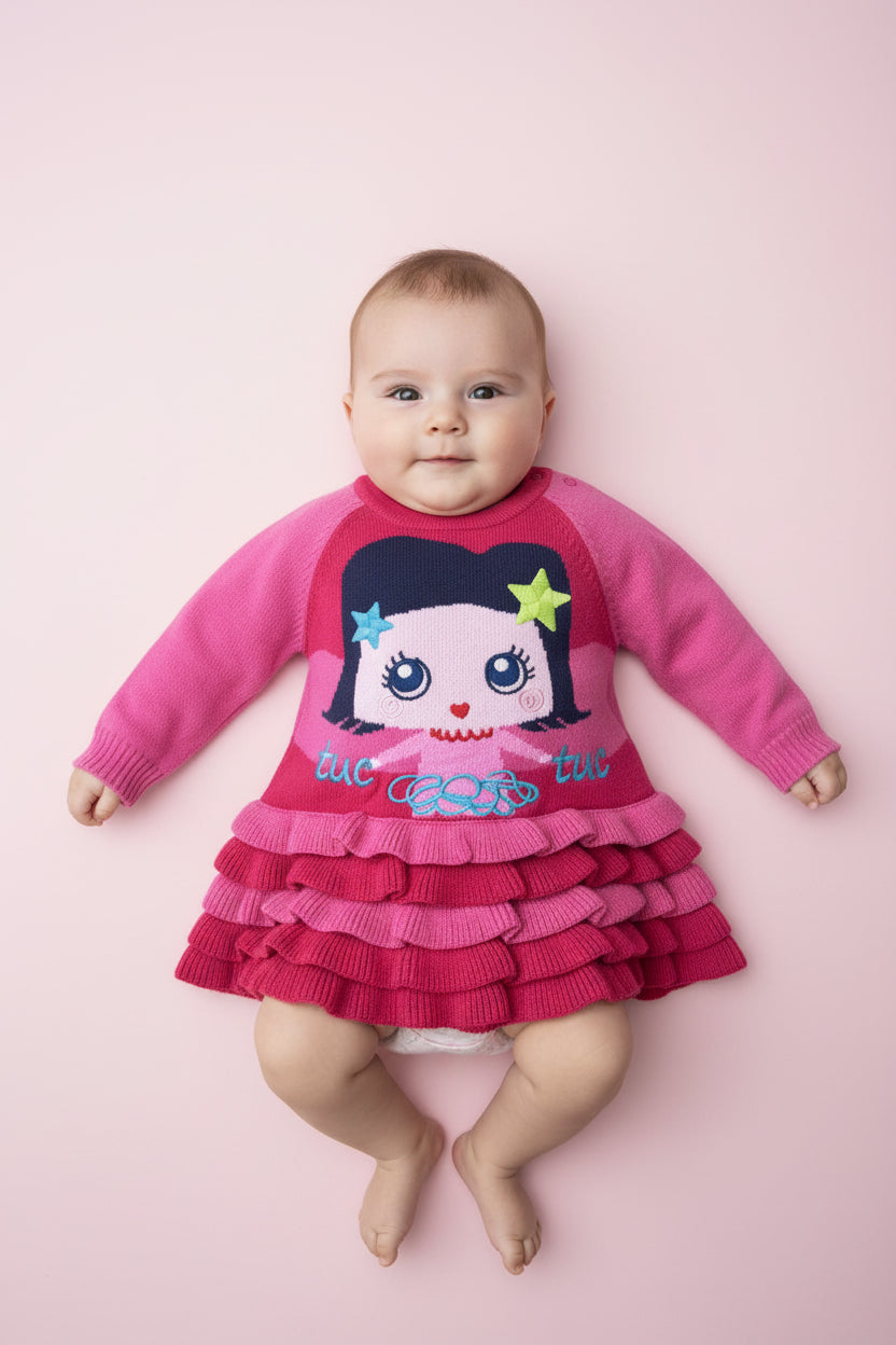 Robe 2 tons rosé à volants tuctuc