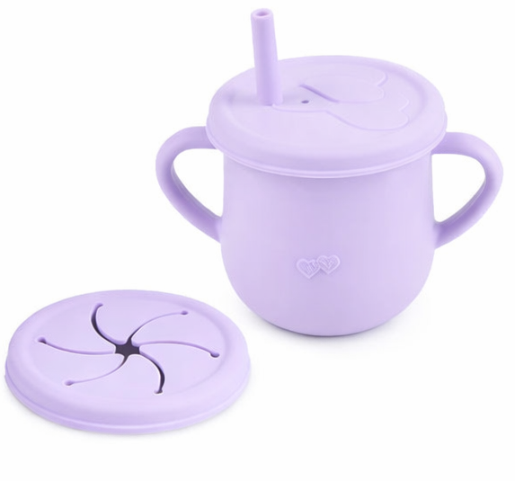 Gobelet / Bol a collation + Couvert avec paille + Couvert à pétales, Anti-Dégat,( 3 en 1) en Silicone / Boutique Frimousse