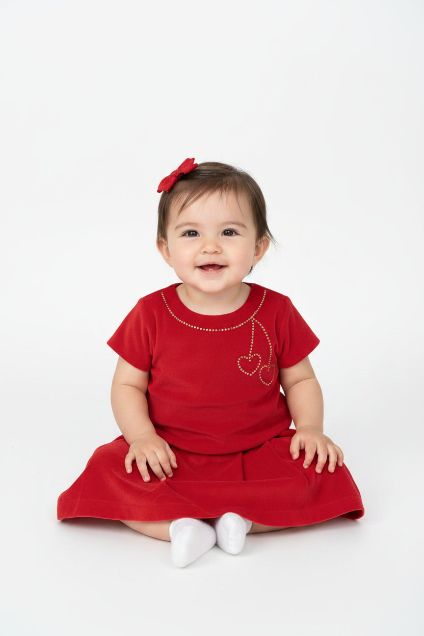 Robe soyeuse rouge – Cerises dorées
